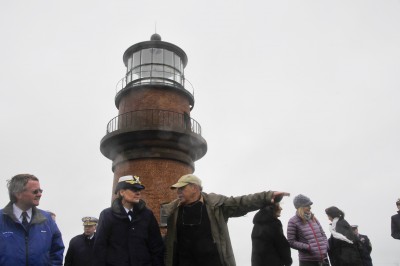 Admiral Linda Fagan visits the Gay Head Light before its beacon is temporarily extinguished